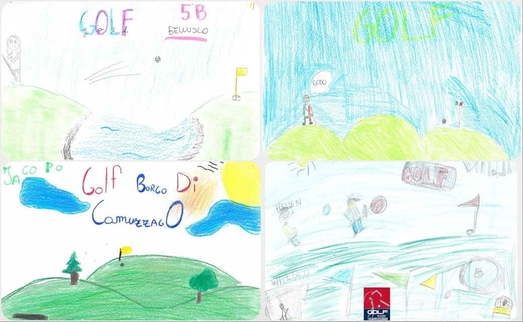Il golf visto con gli occhi dei bambini: tanto verde, tanto azzurro e tanta immaginazione. A Camuzzago il percorso diventa un foglio bianco da colorare.